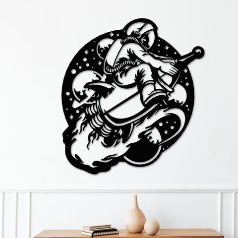 Astronaut Riding Rocket Metal Wall Art