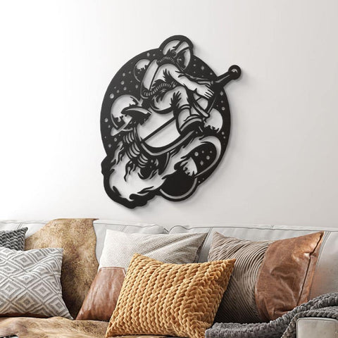 Astronaut Riding Rocket Metal Wall Art