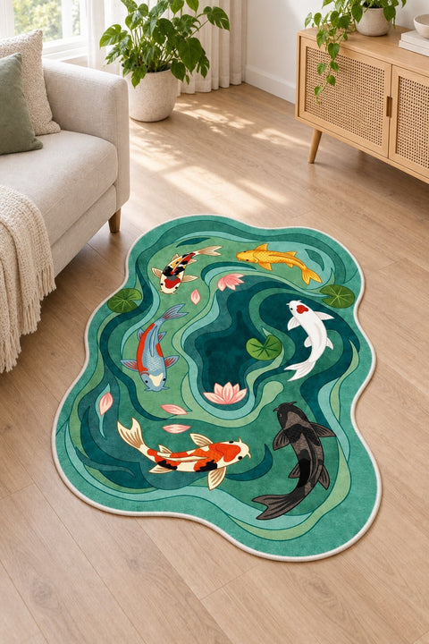 Asymmetric Retro Irregular Area Rug in a living room