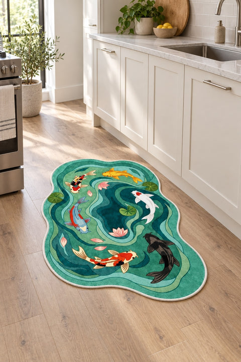 Asymmetric Retro Irregular Area Rug in a kitchen