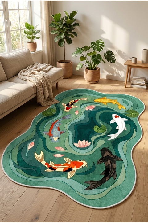 Asymmetric Retro Irregular Area Rug in a living room
