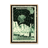 Australian Antarctic Stamp Vintage Wall Art – Map and Dog Sled Print