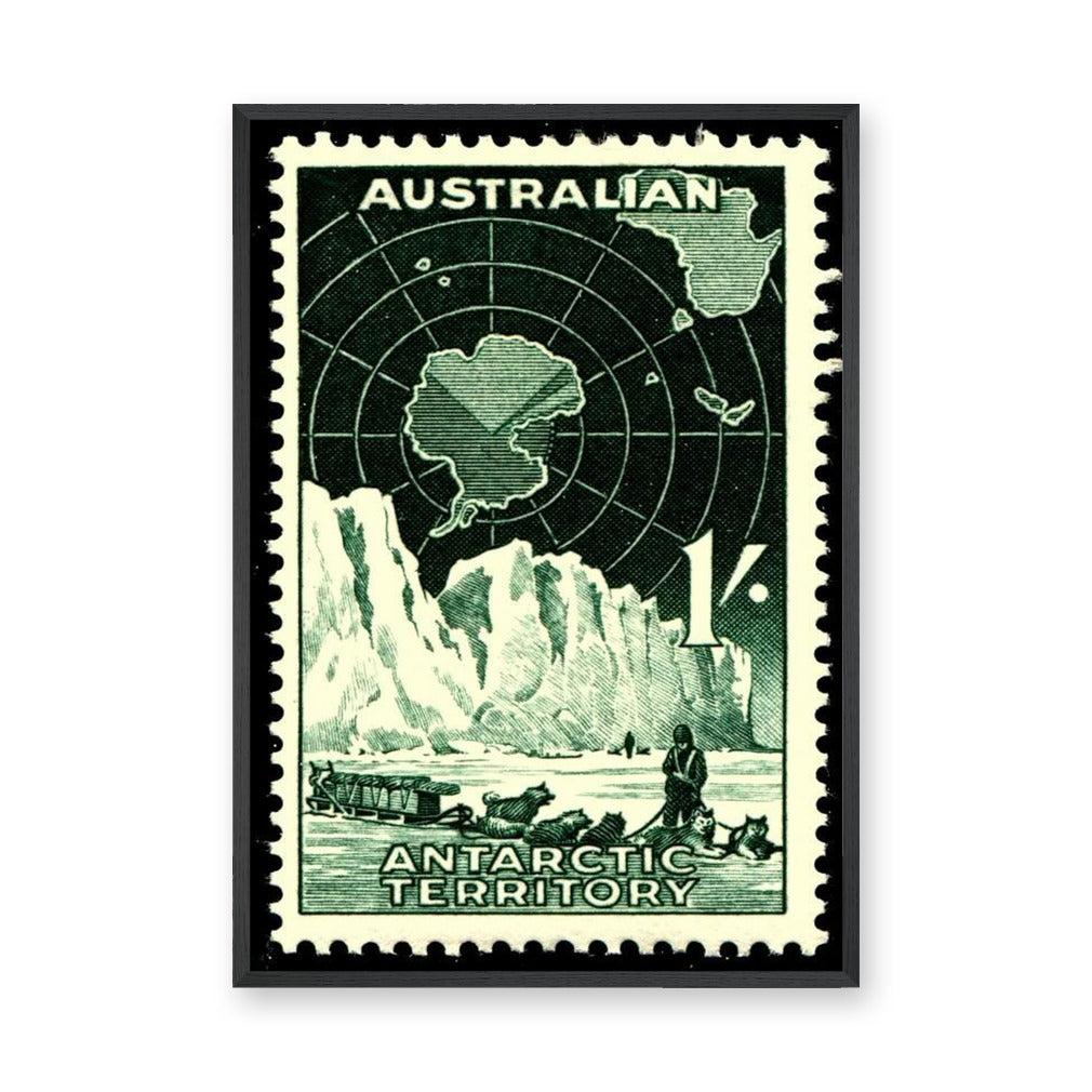 Australian Antarctic Stamp Vintage Wall Art – Map and Dog Sled Print