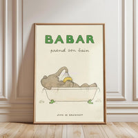 Babar Prend Son Bain Retro Décor Poster | Iconic Babar Home Wall Print