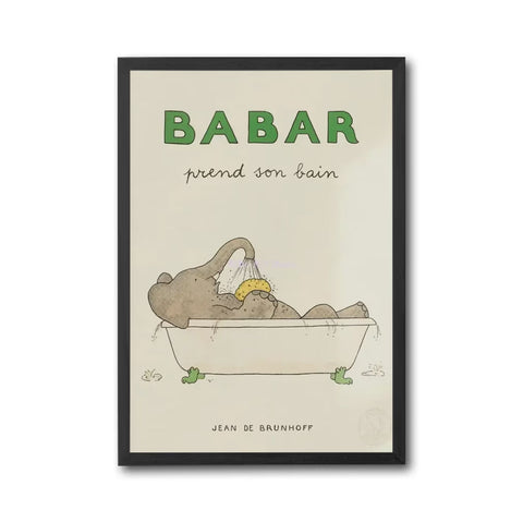 Babar Prend Son Bain Retro Décor Poster | Iconic Babar Home Wall Print
