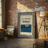 Babar the Elephant Sailing on a Whale Retro Nursery Wall Décor Poster, Gender Neutral Kids Room Décor Print, Baby Decor