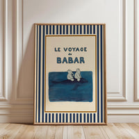Babar the Elephant Sailing on a Whale Retro Nursery Wall Décor Poster, Gender Neutral Kids Room Décor Print, Baby Decor