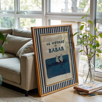 Babar the Elephant Sailing on a Whale Retro Nursery Wall Décor Poster, Gender Neutral Kids Room Décor Print, Baby Decor