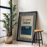 Babar the Elephant Sailing on a Whale Retro Nursery Wall Décor Poster, Gender Neutral Kids Room Décor Print, Baby Decor