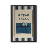Babar the Elephant Sailing on a Whale Retro Nursery Wall Décor Poster, Gender Neutral Kids Room Décor Print, Baby Decor