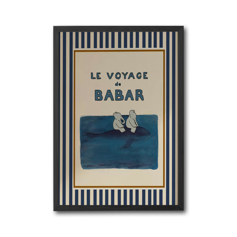 Babar the Elephant Sailing on a Whale Retro Nursery Wall Décor Poster, Gender Neutral Kids Room Décor Print, Baby Decor
