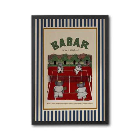 Babar the Elephant Tennis Nursery Illustration Retro Kids Decor Gender Neutral Baby Wall Décor Poster Décor Print