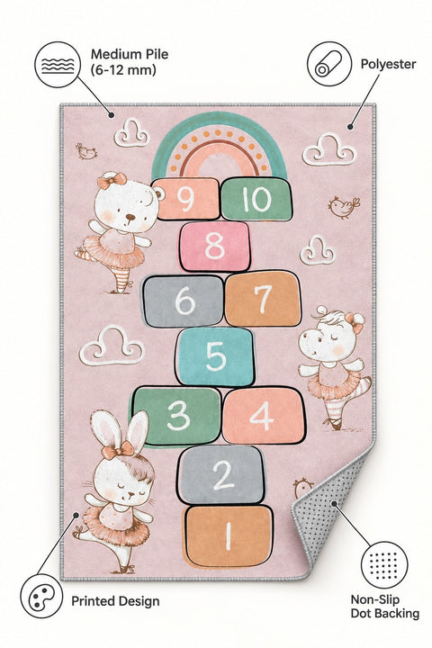 Ballerina Hopscotch Kids Area Rug – features