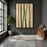 Bamboo Botanical Traditional Wall Art – Green Stalk Study on Beige