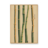 Bamboo Botanical Traditional Wall Art – Green Stalk Study on Beige