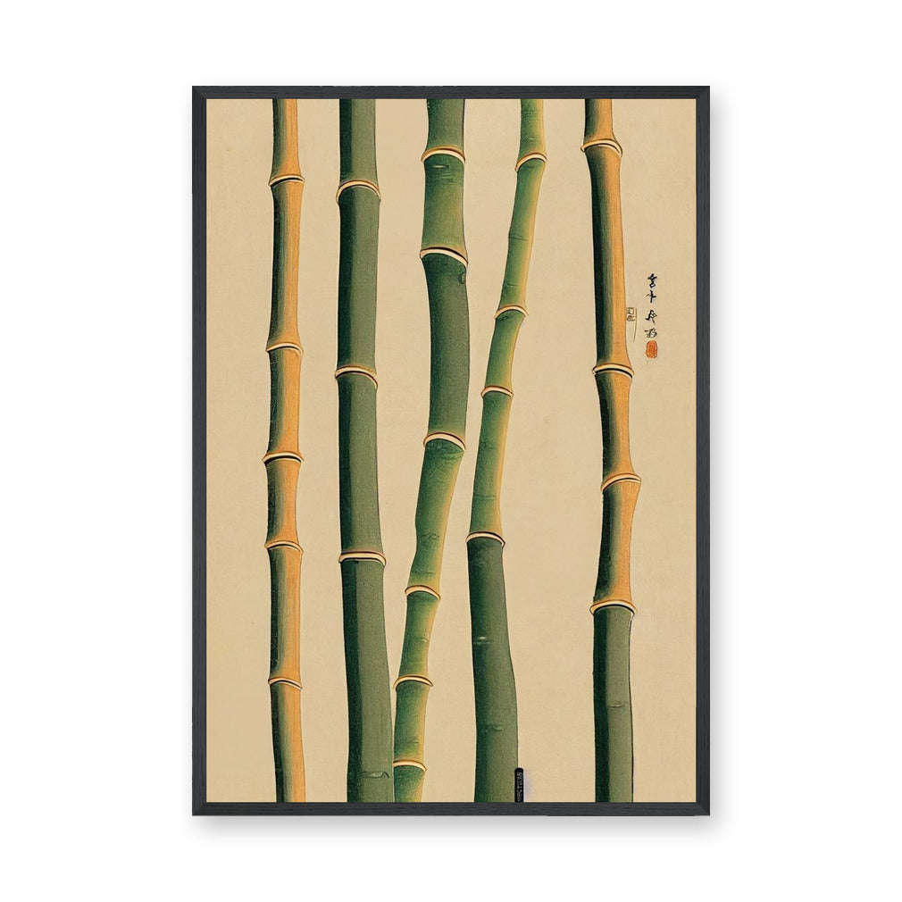 Bamboo Botanical Traditional Wall Art – Green Stalk Study on Beige