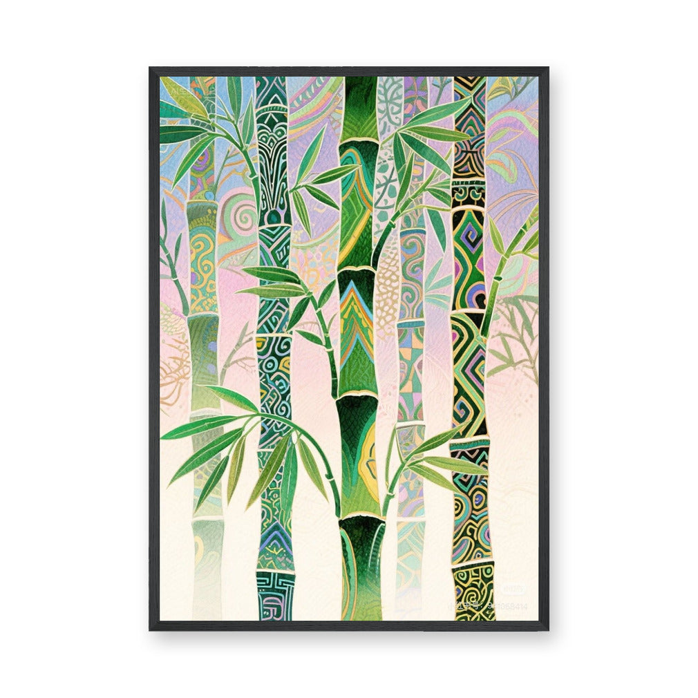 Bamboo Botanical Wall Art – Ornate Green Patterned Leaves
