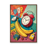 Banana Alarm Clock Pop Art Wall Art – Retro Still Life with Typography