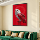 Barn Owl Modern Wall Art – Red and White Geometric Owl Illustration