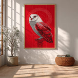 Barn Owl Modern Wall Art – Red and White Geometric Owl Illustration