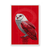 Barn Owl Modern Wall Art – Red and White Geometric Owl Illustration
