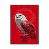 Barn Owl Modern Wall Art – Red and White Geometric Owl Illustration
