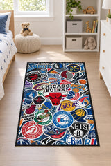 Basketball Collage Modern Kids Rug in a nursery