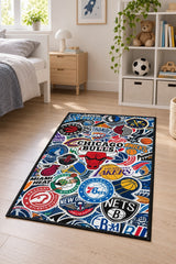 Basketball Collage Modern Kids Rug in a nursery
