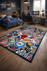 Basketball Collage Modern Kids Rug in a bedroom
