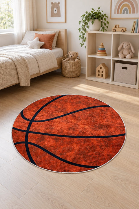 Basketball Kids Round Rug in a nursery