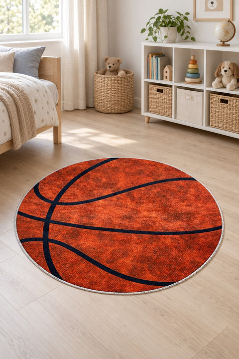 Basketball Kids Round Rug in a nursery