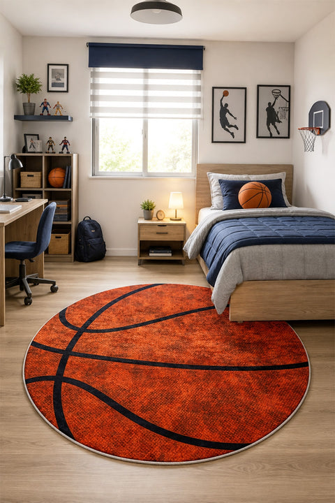 Basketball Kids Round Rug in a bedroom