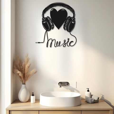 Headphone Heart Metal Wall Art