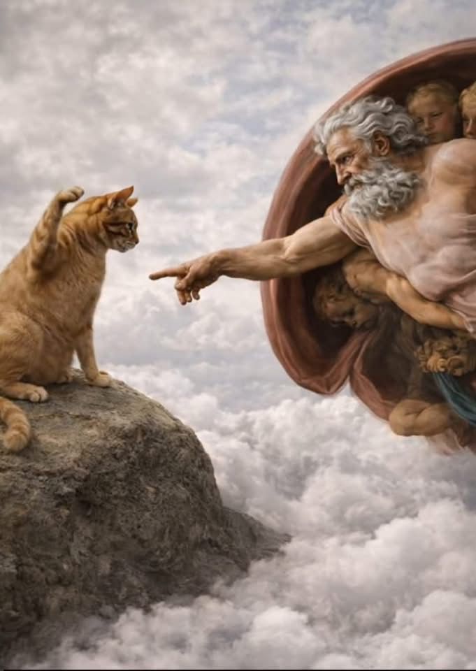 Funny God and Cat Creation Parody Wall Décor Print