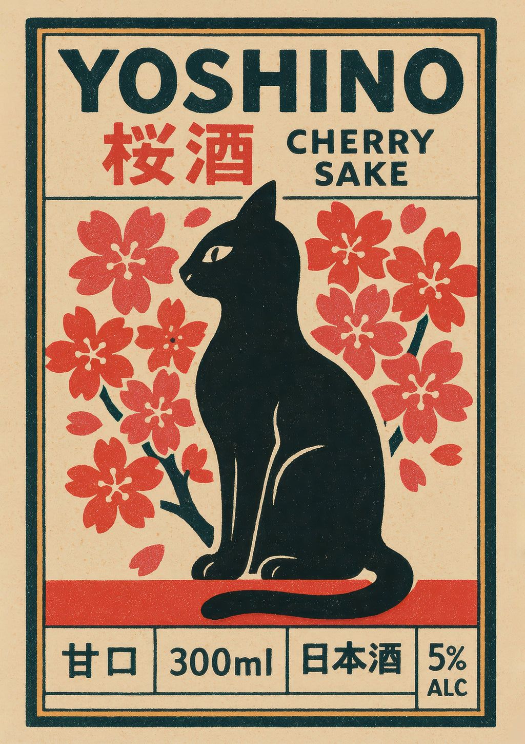 Yoshino Cherry Sake Label Nostalgic Décor Poster – Japanese Cherry Blossom Artwork, Spring Wall Decor