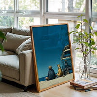 Beach Van Dog Aesthetic Wall Print Décor Poster – Relaxed Volkswagen Camper at the Shore