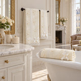 Beaded Lace Cotton Hand Towel Set of 3 – Cream in a bathroom