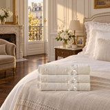 Beaded Lace Cotton Hand Towel Set of 3 – Ecru in a bedroom