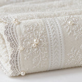 Beaded Lace Cotton Hand Towel Set of 3 – Ecru – texture close-up