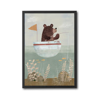 Bear Fishing Illustration Aesthetic Wall Print