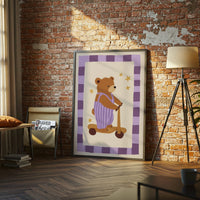 Bear on Scooter Aesthetic Wall Décor Poster Print