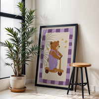 Bear on Scooter Aesthetic Wall Décor Poster Print