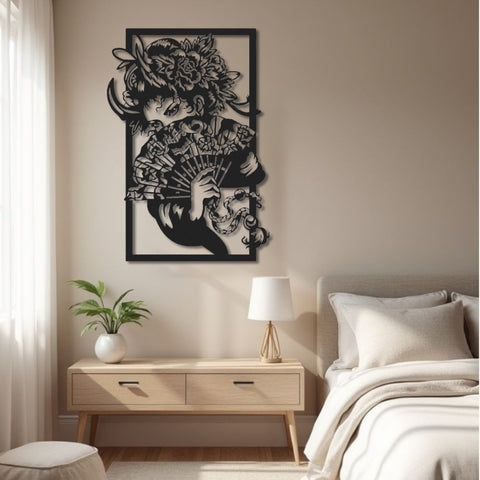 Elegant Geisha Silhouette Metal Wall Art
