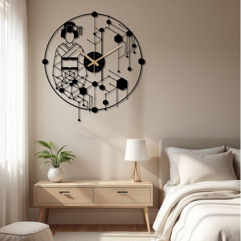 Oriental Japanese Geisha Metal Wall Clock