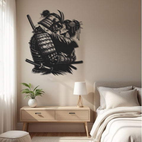 Japanese Samurai & Geisha Embrace Metal Wall Art