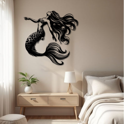 Elegant Mermaid Embrace Metal Wall Art