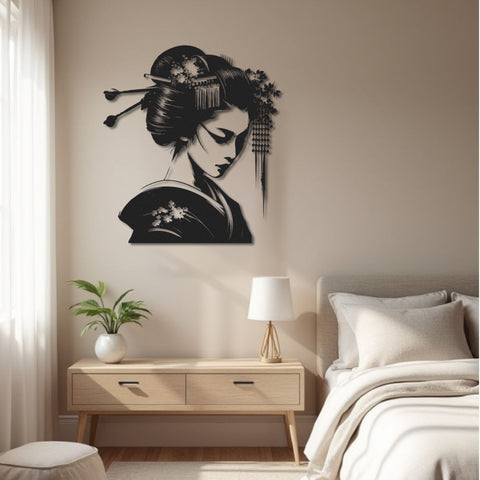 Japanese Geisha Woman Metal Wall Art