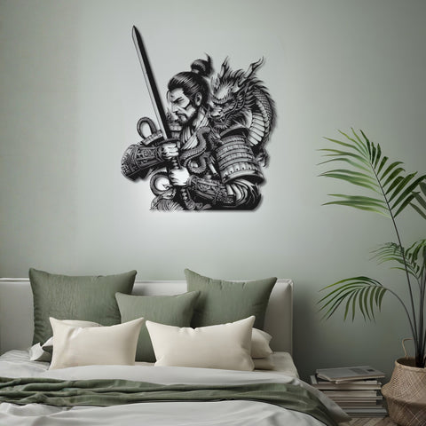 Japanese Samurai & Dragon Metal Wall Art