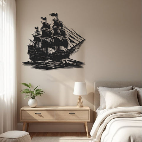 Pirate Ship On Sea Metal Wall Art