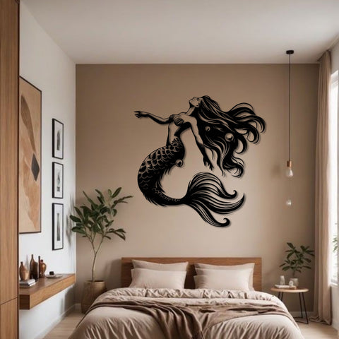 Elegant Mermaid Embrace Metal Wall Art